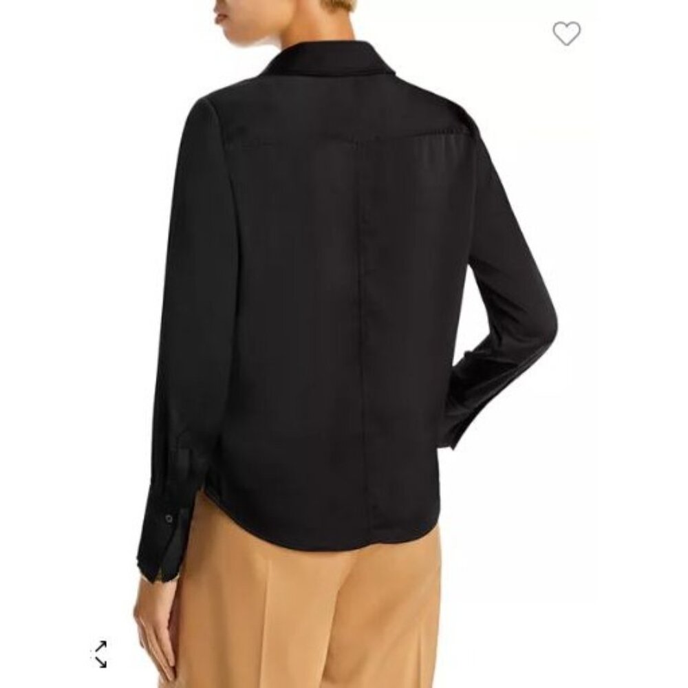 Derek Lam 10 Black Long-Sleeve Button-Up Blouse With Chest Pockets S - Picture 3 of 16